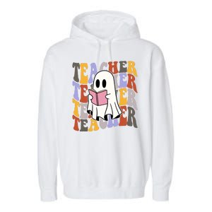 Teacher Retro Halloween Ghost Garment-Dyed Fleece Hoodie