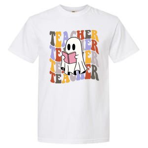 Teacher Retro Halloween Ghost Garment-Dyed Heavyweight T-Shirt