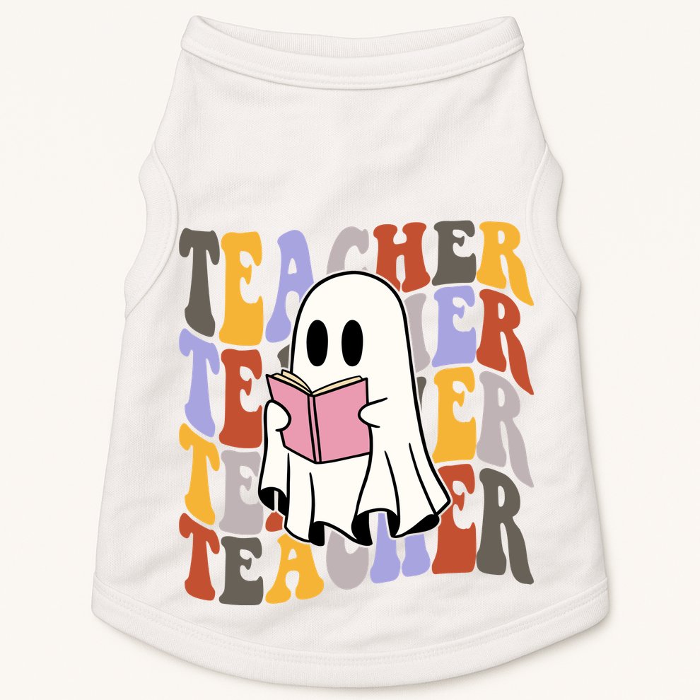 Teacher Retro Halloween Ghost Doggie Tank