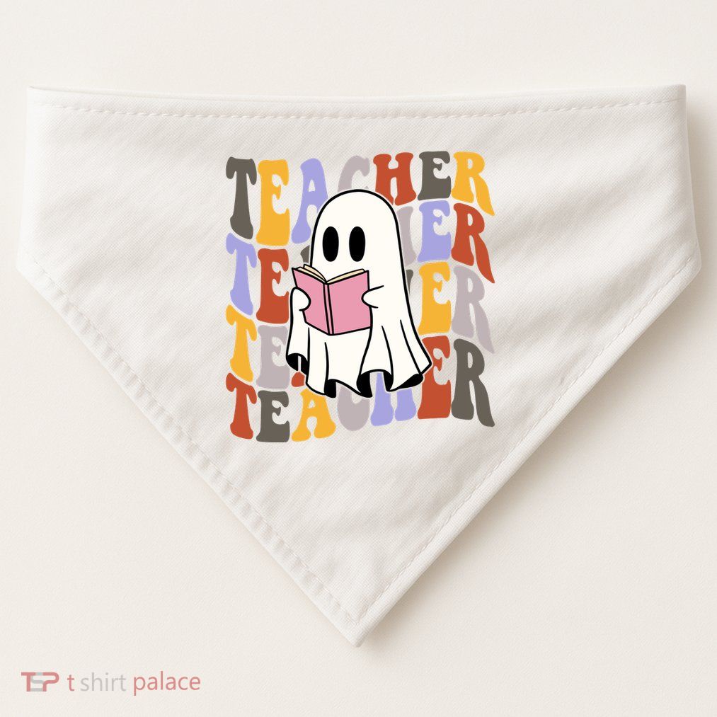 Teacher Retro Halloween Ghost USA-Made Doggie Bandana