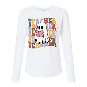 Teacher Retro Halloween Ghost Womens Cotton Relaxed Long Sleeve T-Shirt