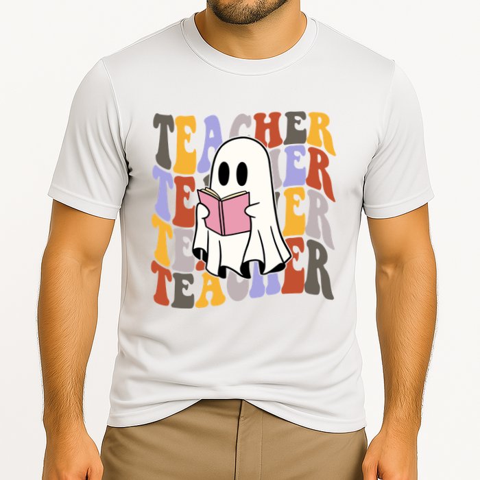 Teacher Retro Halloween Ghost Cooling Performance Crew T-Shirt