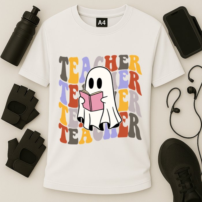 Teacher Retro Halloween Ghost Cooling Performance Crew T-Shirt