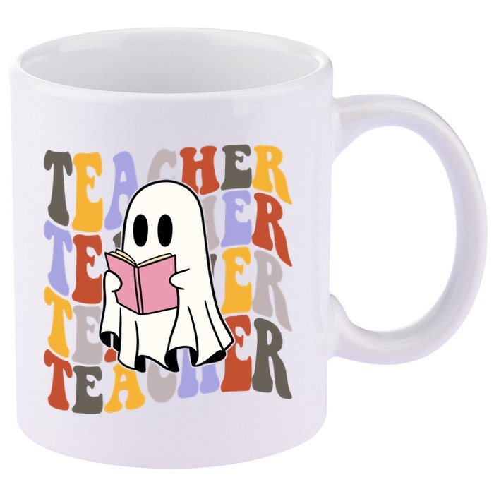 Teacher Retro Halloween Ghost 11oz C Handle Ceramic Mug