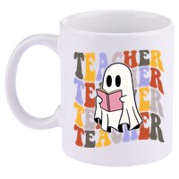 Teacher Retro Halloween Ghost 11oz C Handle Ceramic Mug