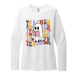 Teacher Retro Halloween Ghost Womens CVC Long Sleeve Shirt