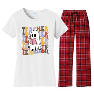 Teacher Retro Halloween Ghost Women's Flannel Pajama Set