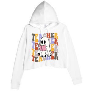 Teacher Retro Halloween Ghost Crop Fleece Hoodie