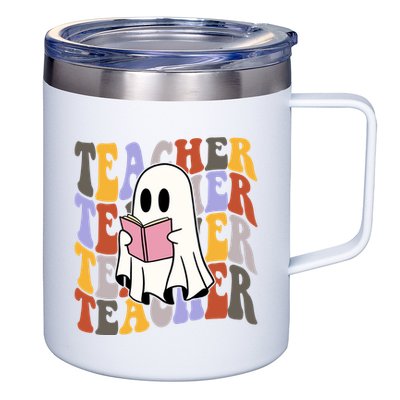 Teacher Retro Halloween Ghost 12oz Stainless Steel Coffee Mug