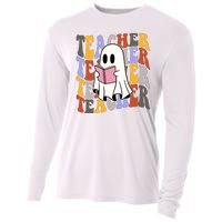 Teacher Retro Halloween Ghost Cooling Performance Long Sleeve Crew