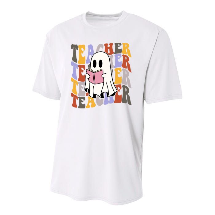 Teacher Retro Halloween Ghost Youth Performance Sprint T-Shirt