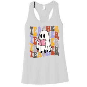 Teacher Retro Halloween Ghost Women's Racerback Tank