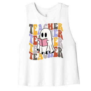 Teacher Retro Halloween Ghost Women's Racerback Cropped Tank