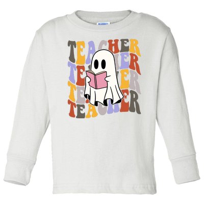 Teacher Retro Halloween Ghost Toddler Long Sleeve Shirt