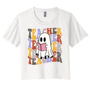 Teacher Retro Halloween Ghost Women's Crop Top Tee