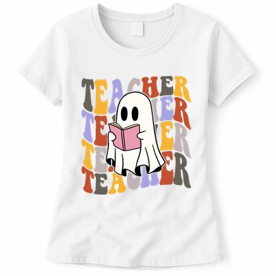 Teacher Retro Halloween Ghost Womens T-Shirt