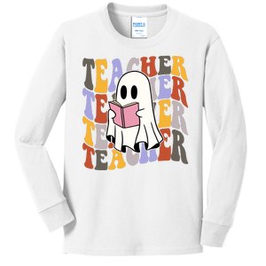 Teacher Retro Halloween Ghost Kids Long Sleeve Shirt