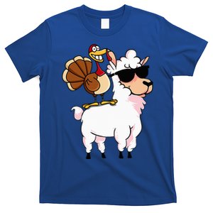 Turkey Riding Hipster Llama Cartoon Funny Thanksgiving Gifts T-Shirt