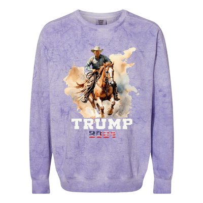 Trump Riding Horse American Flag Cowboy Colorblast Crewneck Sweatshirt