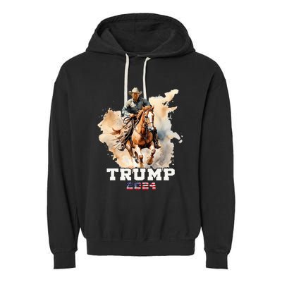 Trump Riding Horse American Flag Cowboy Garment-Dyed Fleece Hoodie