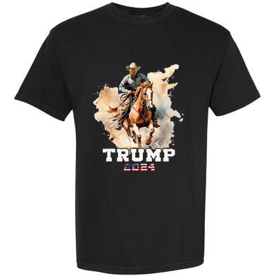 Trump Riding Horse American Flag Cowboy Garment-Dyed Heavyweight T-Shirt