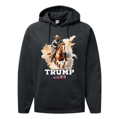 Trump Riding Horse American Flag Cowboy Performance Fleece Hoodie