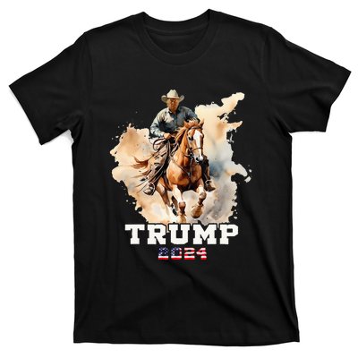 Trump Riding Horse American Flag Cowboy T-Shirt