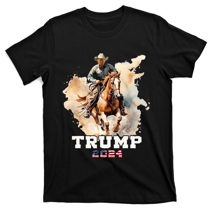 Trump Riding Horse American Flag Cowboy T-Shirt