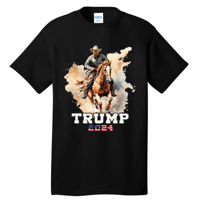 Trump Riding Horse American Flag Cowboy Tall T-Shirt