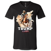 Trump Riding Horse American Flag Cowboy V-Neck T-Shirt