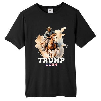 Trump Riding Horse American Flag Cowboy Tall Fusion ChromaSoft Performance T-Shirt