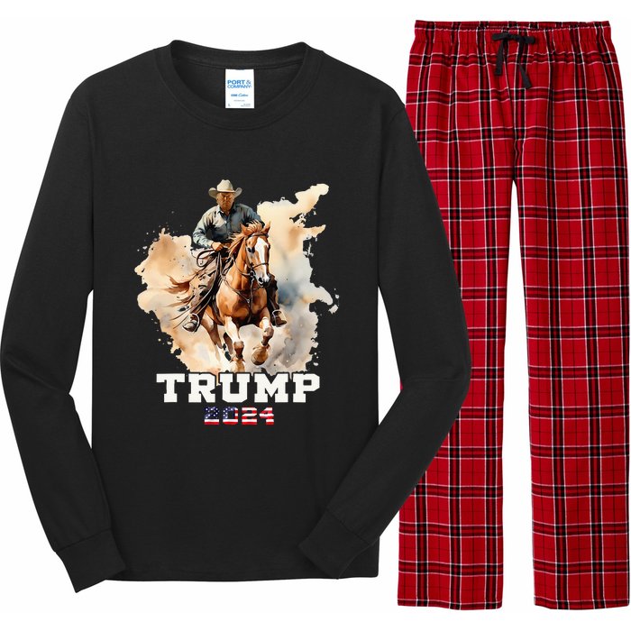 Trump Riding Horse American Flag Cowboy Long Sleeve Pajama Set