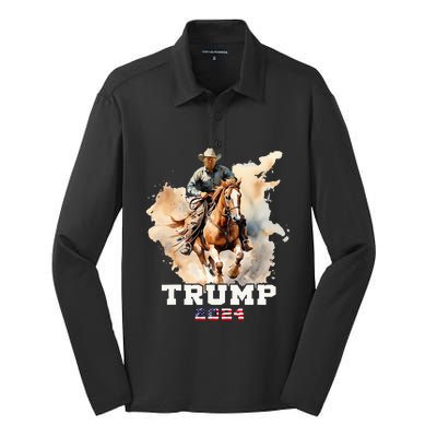 Trump Riding Horse American Flag Cowboy Silk Touch Performance Long Sleeve Polo