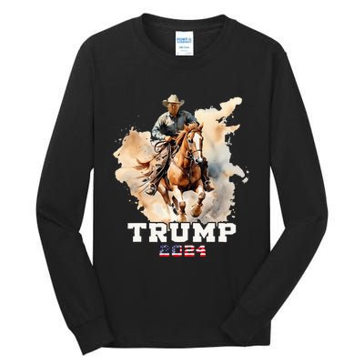 Trump Riding Horse American Flag Cowboy Tall Long Sleeve T-Shirt