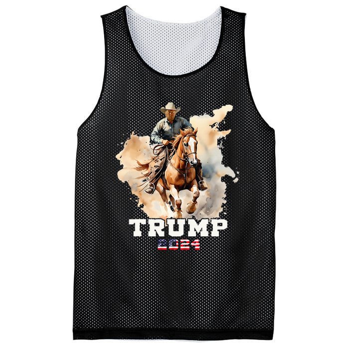 Trump Riding Horse American Flag Cowboy Mesh Reversible Basketball Jersey Tank