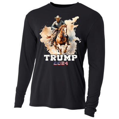 Trump Riding Horse American Flag Cowboy Cooling Performance Long Sleeve Crew