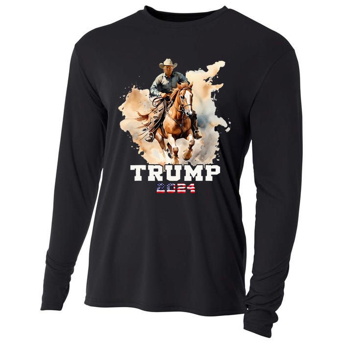 Trump Riding Horse American Flag Cowboy Cooling Performance Long Sleeve Crew