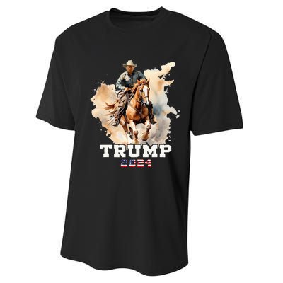 Trump Riding Horse American Flag Cowboy Performance Sprint T-Shirt