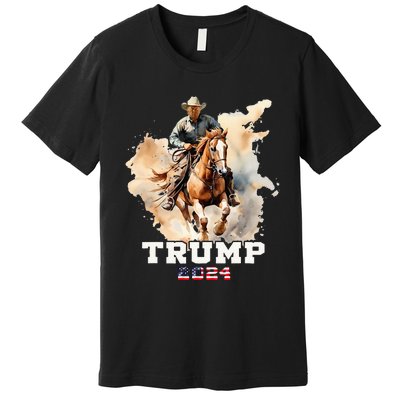 Trump Riding Horse American Flag Cowboy Premium T-Shirt