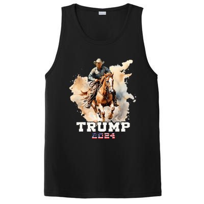 Trump Riding Horse American Flag Cowboy PosiCharge Competitor Tank