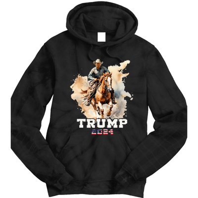 Trump Riding Horse American Flag Cowboy Tie Dye Hoodie