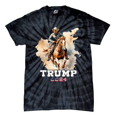 Trump Riding Horse American Flag Cowboy Tie-Dye T-Shirt