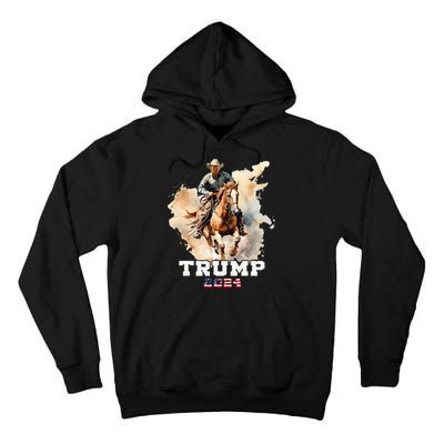 Trump Riding Horse American Flag Cowboy Tall Hoodie