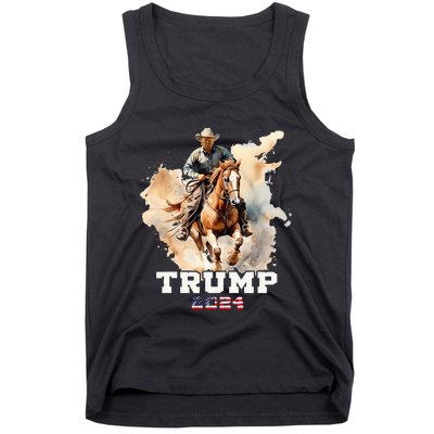 Trump Riding Horse American Flag Cowboy Tank Top