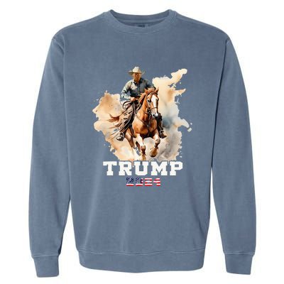 Trump Riding Horse American Flag Cowboy Garment-Dyed Sweatshirt