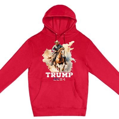 Trump Riding Horse American Flag Cowboy Premium Pullover Hoodie