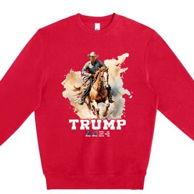 Trump Riding Horse American Flag Cowboy Premium Crewneck Sweatshirt