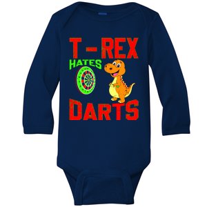 T Rex Hates Darts Baby Long Sleeve Bodysuit