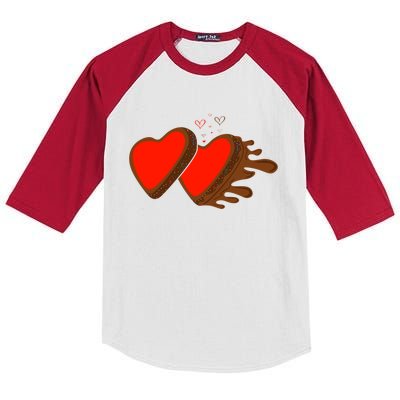 Two Red Hearts Valentine's Day Celebration Chocolate Lover Gift Kids Colorblock Raglan Jersey