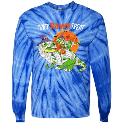 Trick Rawr Halloween Treat Pumpkin Dinosaur Mother T Rex Cool Gift Tie-Dye Long Sleeve Shirt